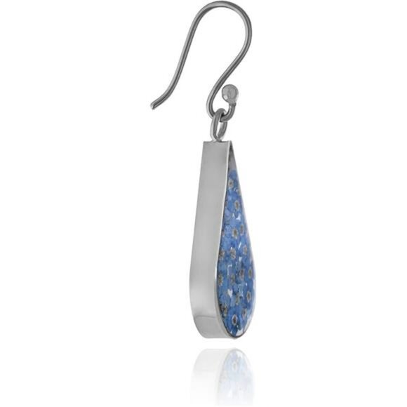 Sterling Silver Pressed Flower Teardrop Earrings Resin Drop Multicolor - Picture 2 of 7
